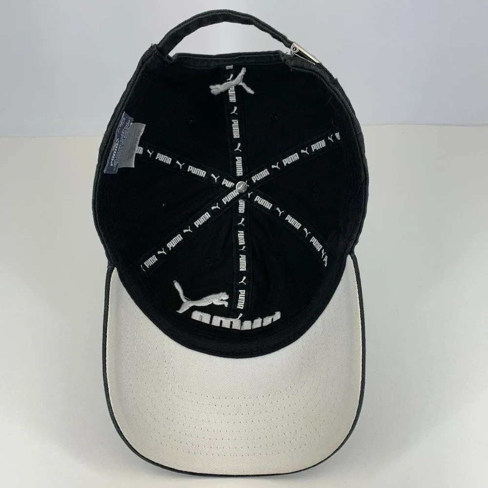 PUMA Black White Hat Adjustable Strap OSFA Unstructured Baseball Cap